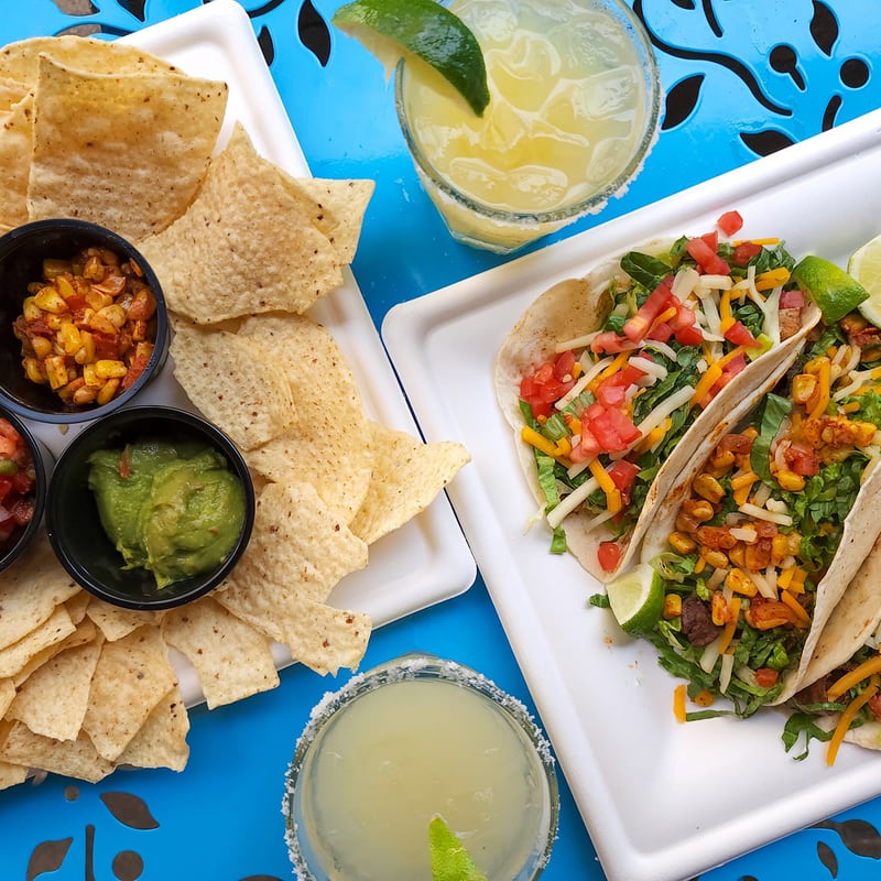 Tacos, chips and margaritas on the patio